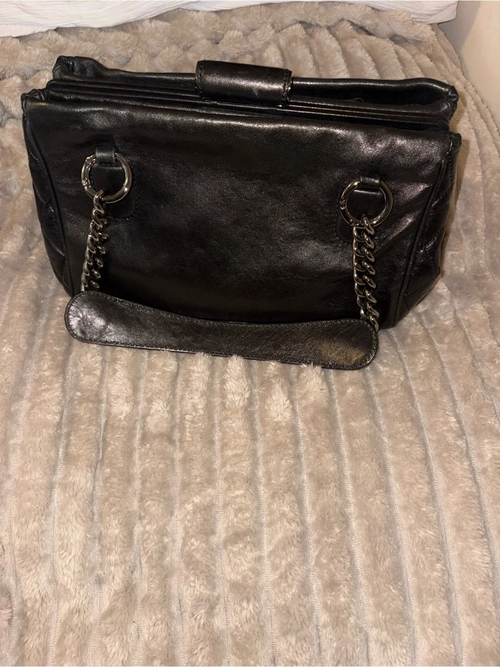 Chanel tote bag  07A Small Tote in black leather with silver chain